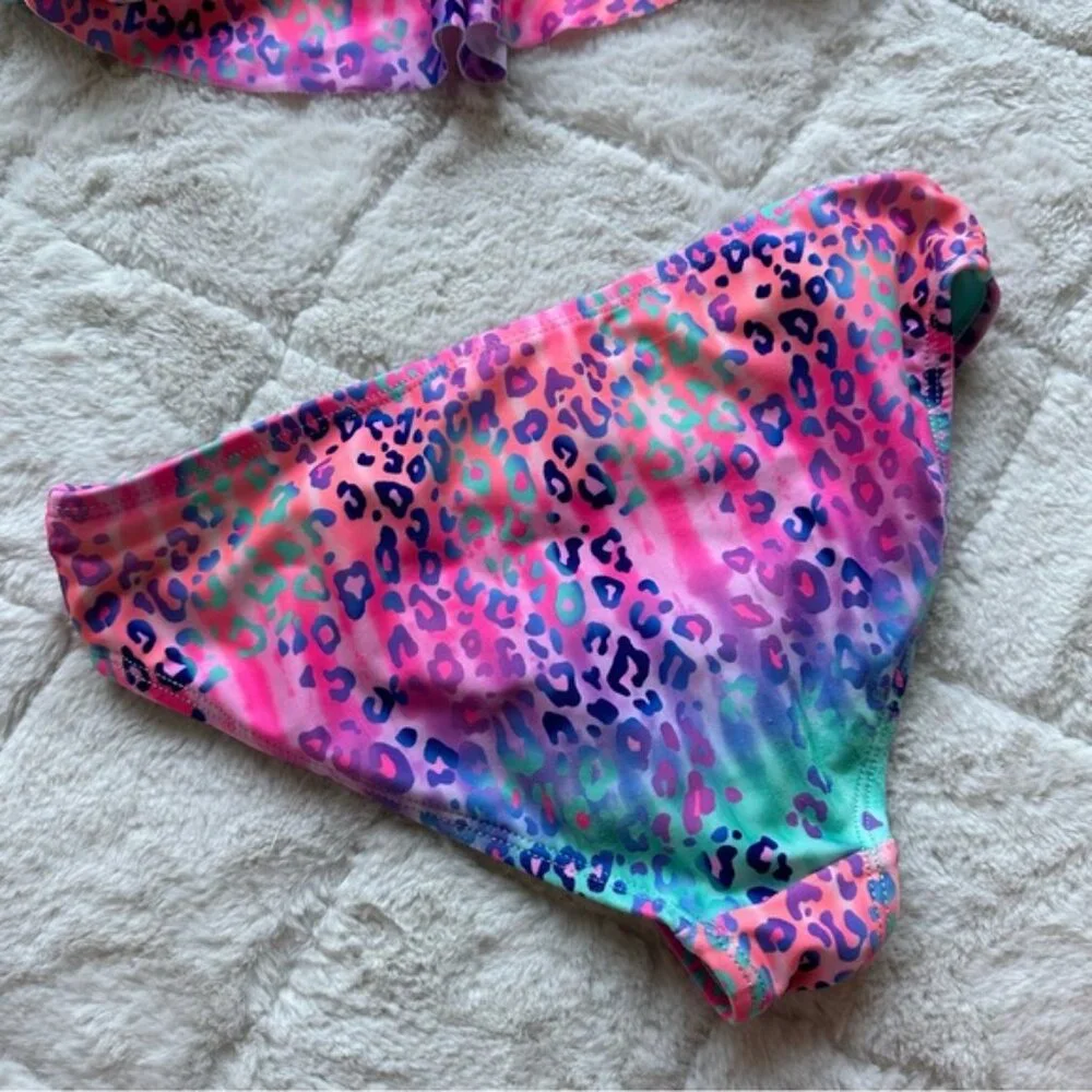 Wonder Nation | Pink and Blue Ombre Cheetah Print Flounce Bikini Set | Size 7/8